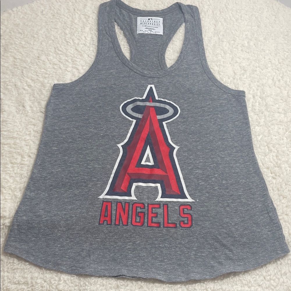 “LA Angels Women’s Medium Racerback Tank Gray GIII Genuine MLB Graphic”